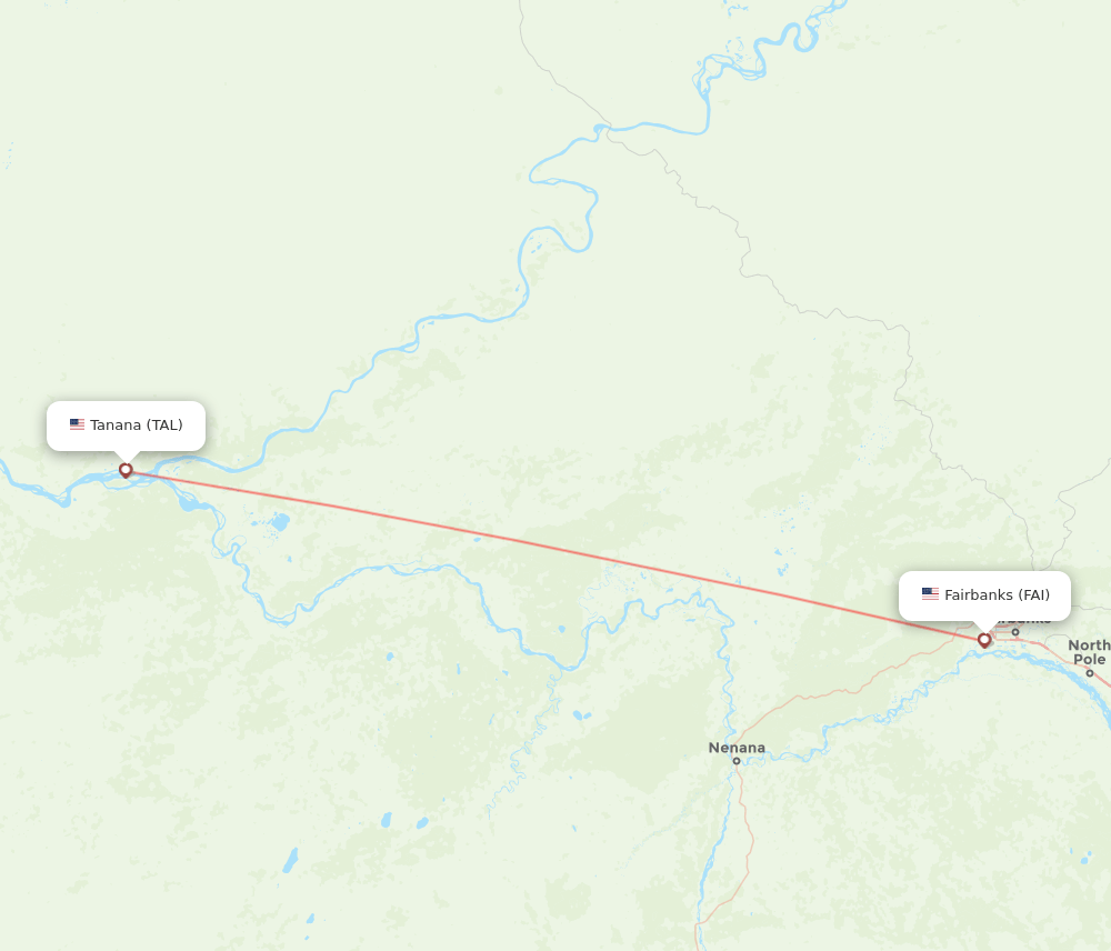 Fairbanks - Tanana route map and flight paths
