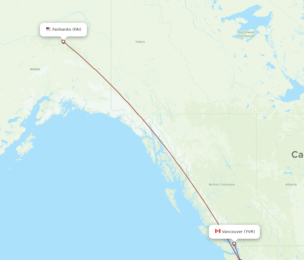 Vancouver - Fairbanks route map and flight paths