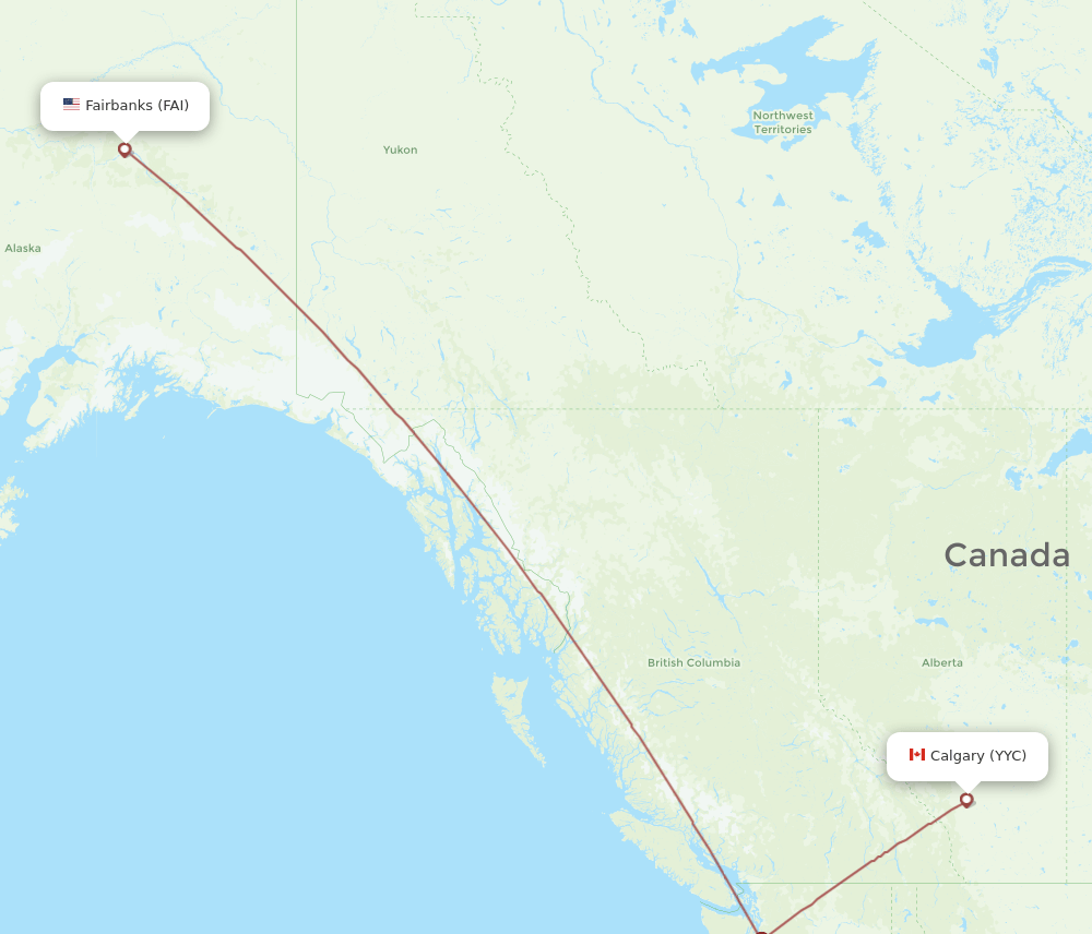 Calgary - Fairbanks route map and flight paths