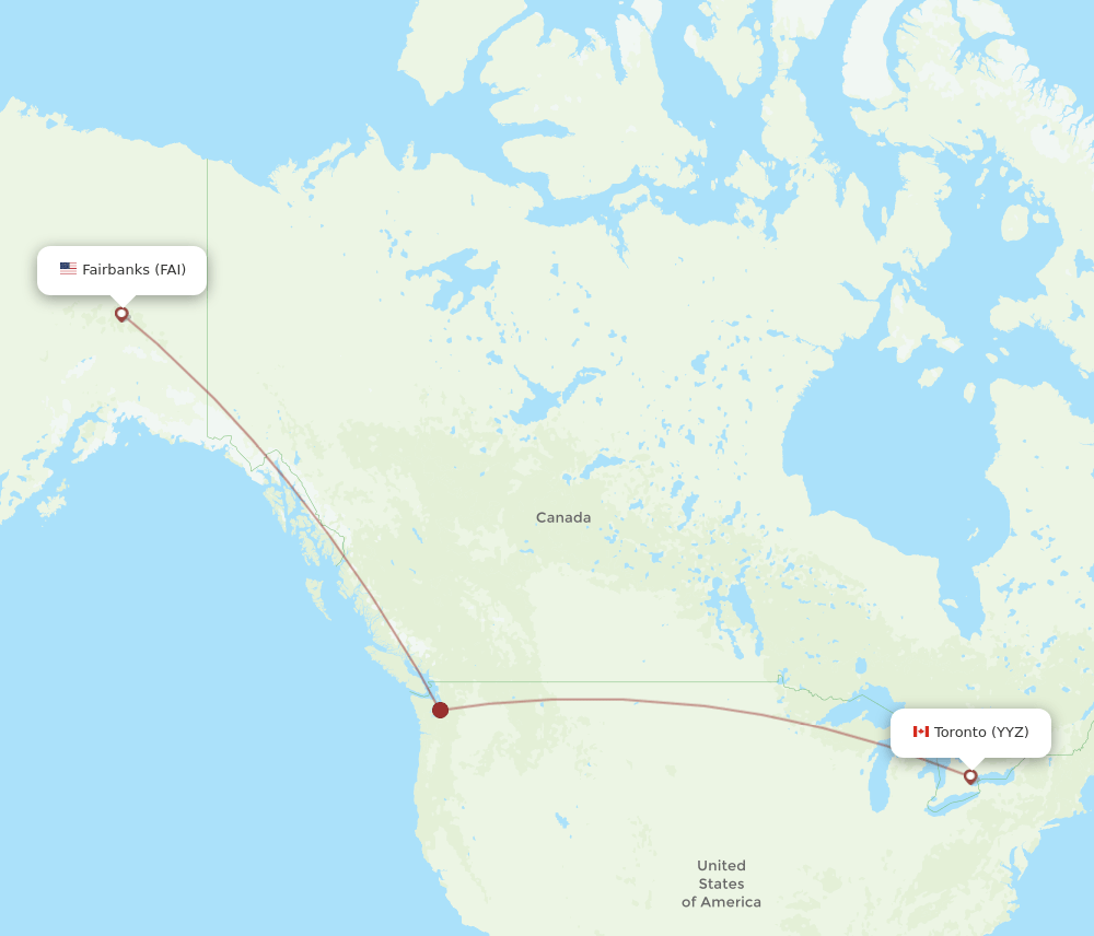 Toronto - Fairbanks route map and flight paths