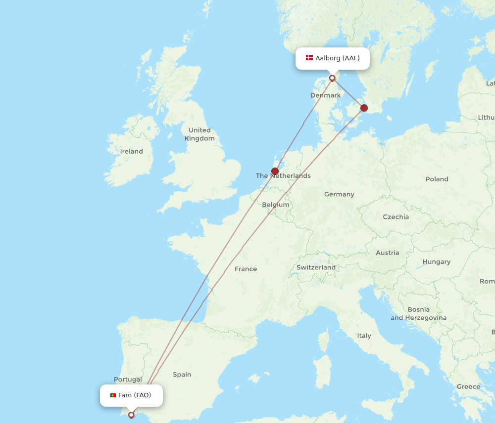 FAO to AAL flights and routes map