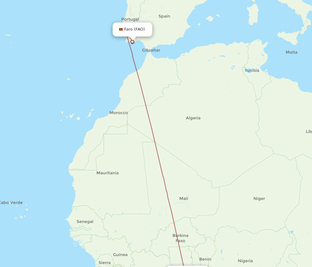 FAO to ACC flights and routes map