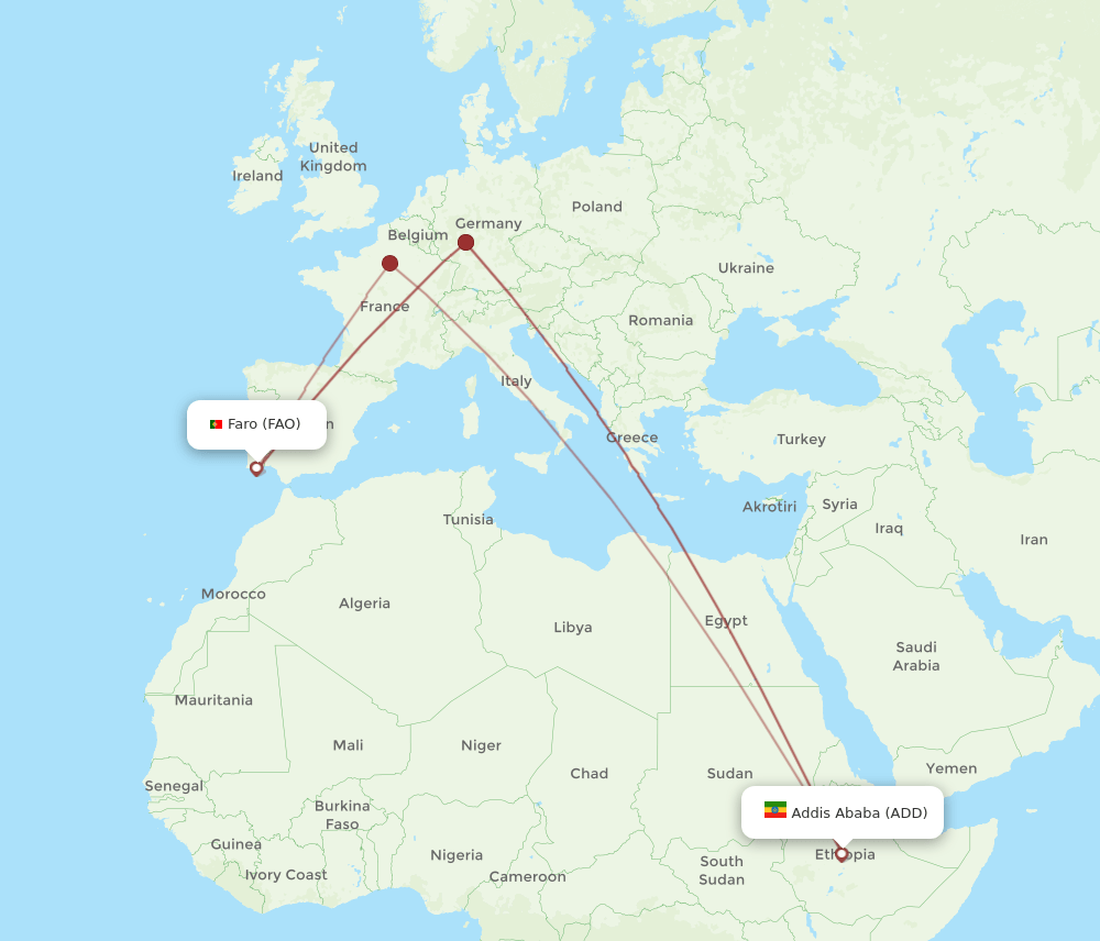 FAO to ADD flights and routes map
