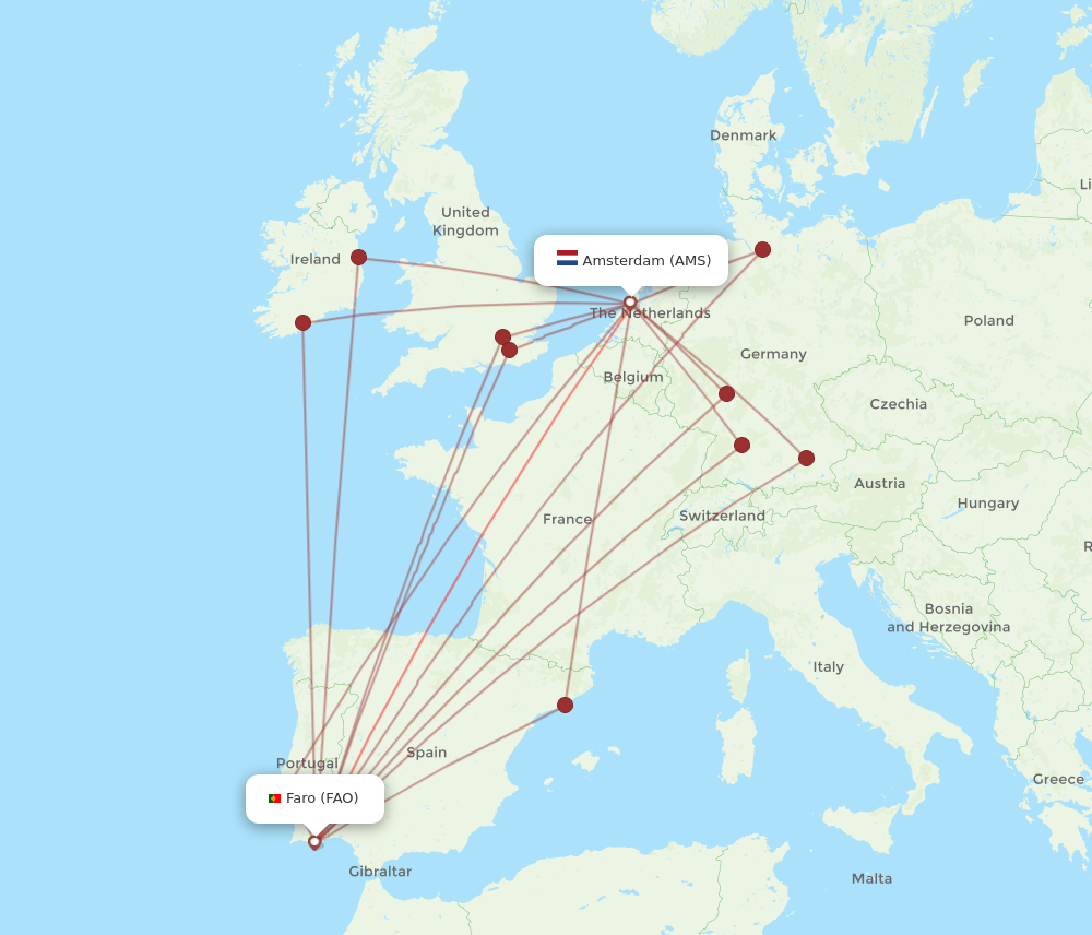 FAO to AMS flights and routes map