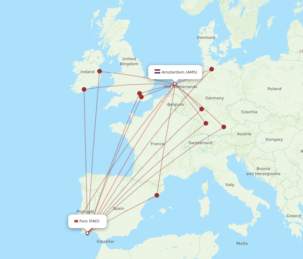 FAO to AMS flights and routes map