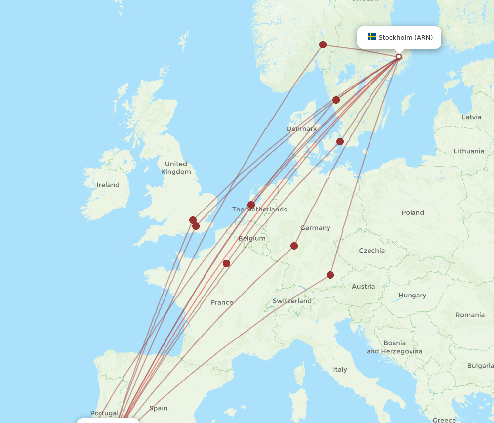 FAO to ARN flights and routes map