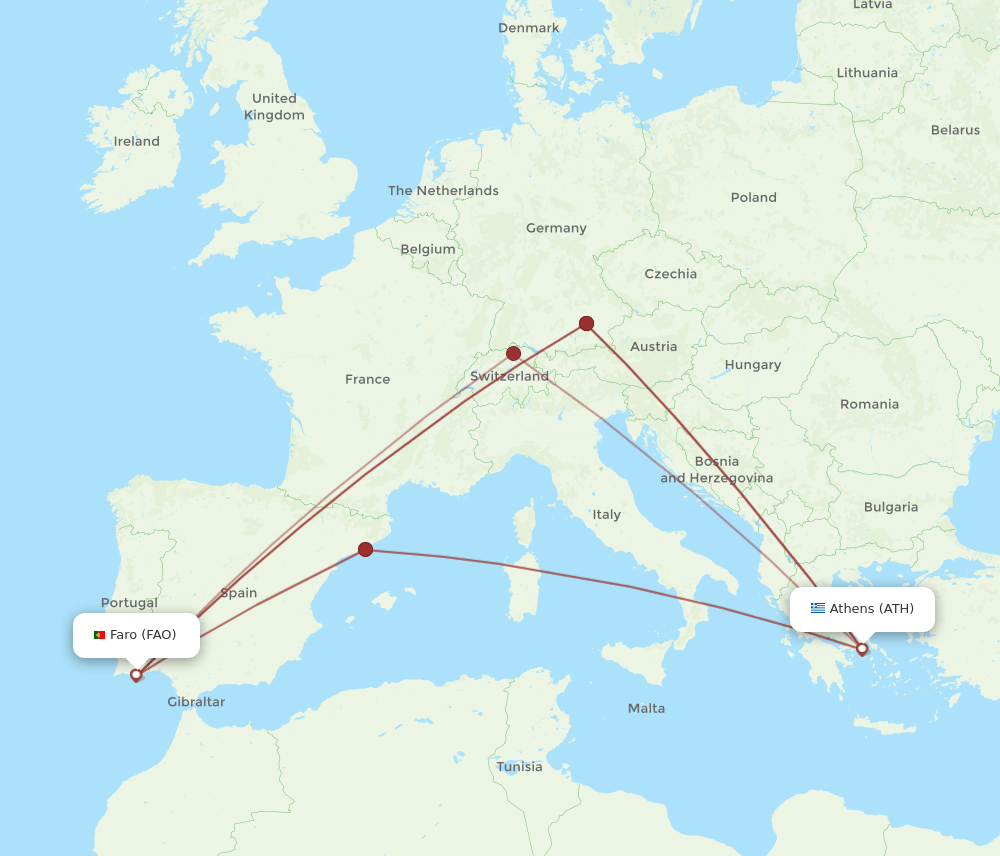 FAO-ATH flight routes