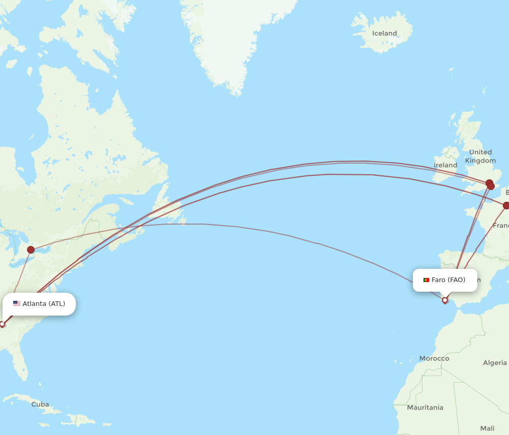FAO to ATL flights and routes map
