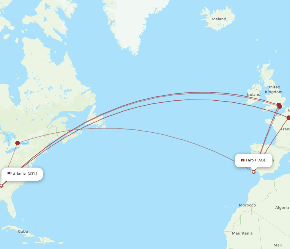 FAO-ATL flight routes