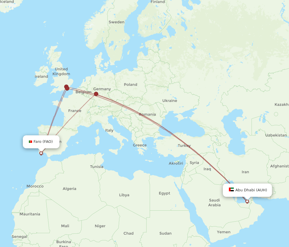 FAO to AUH flights and routes map