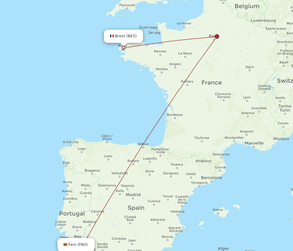 FAO-BES flight routes