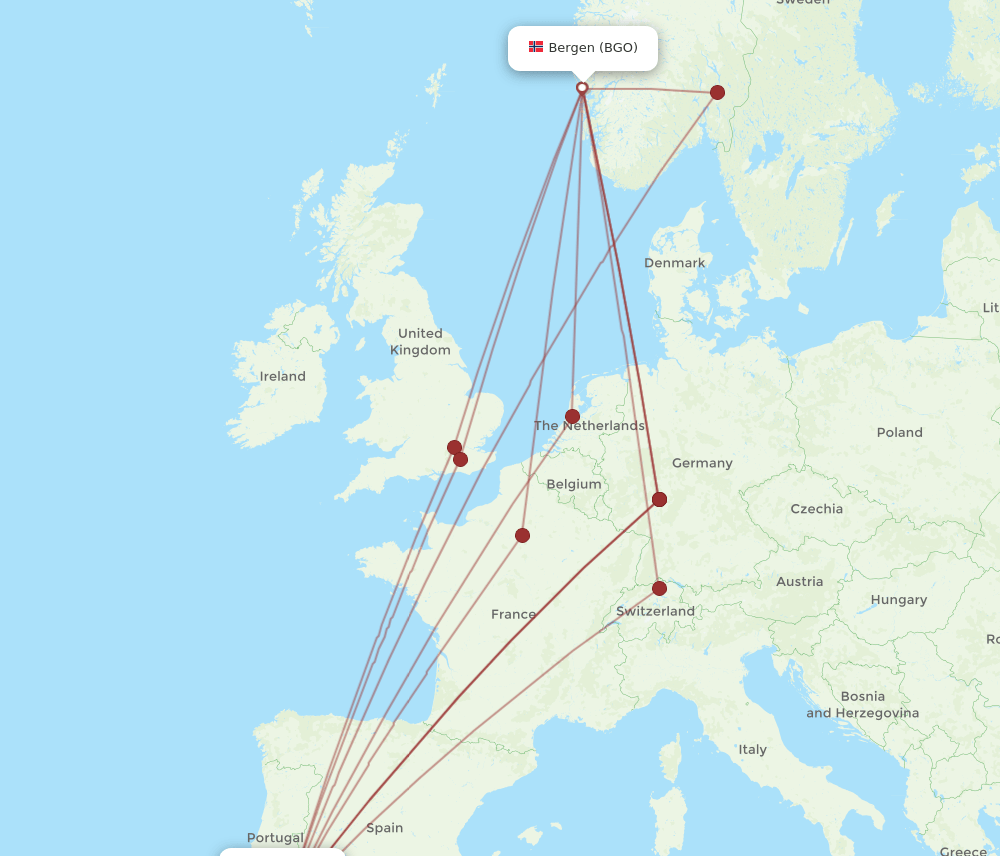 FAO-BGO flight routes