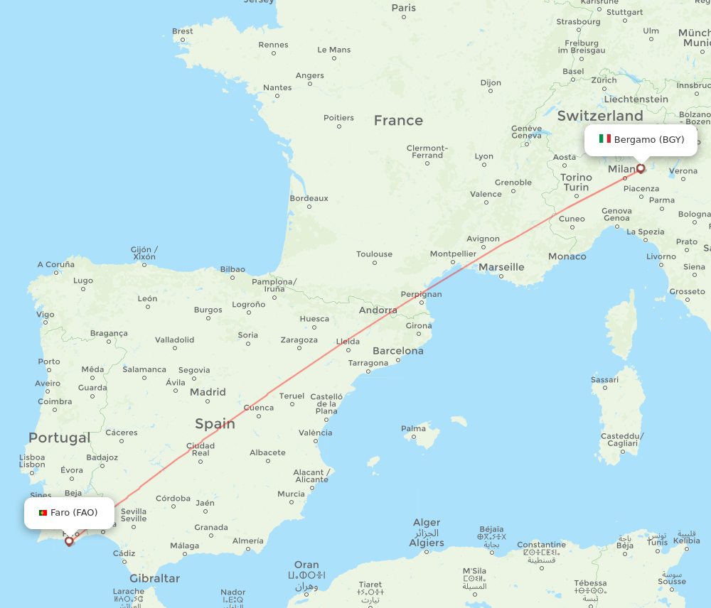 FAO-BGY flight routes
