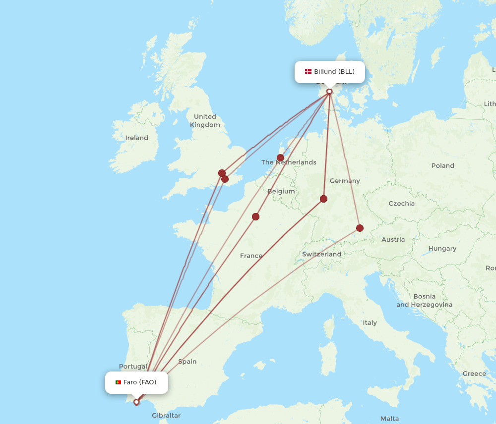 FAO-BLL flight routes