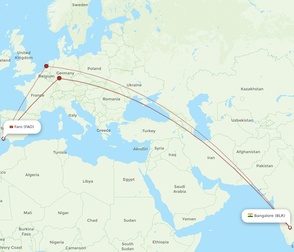 FAO-BLR flight routes