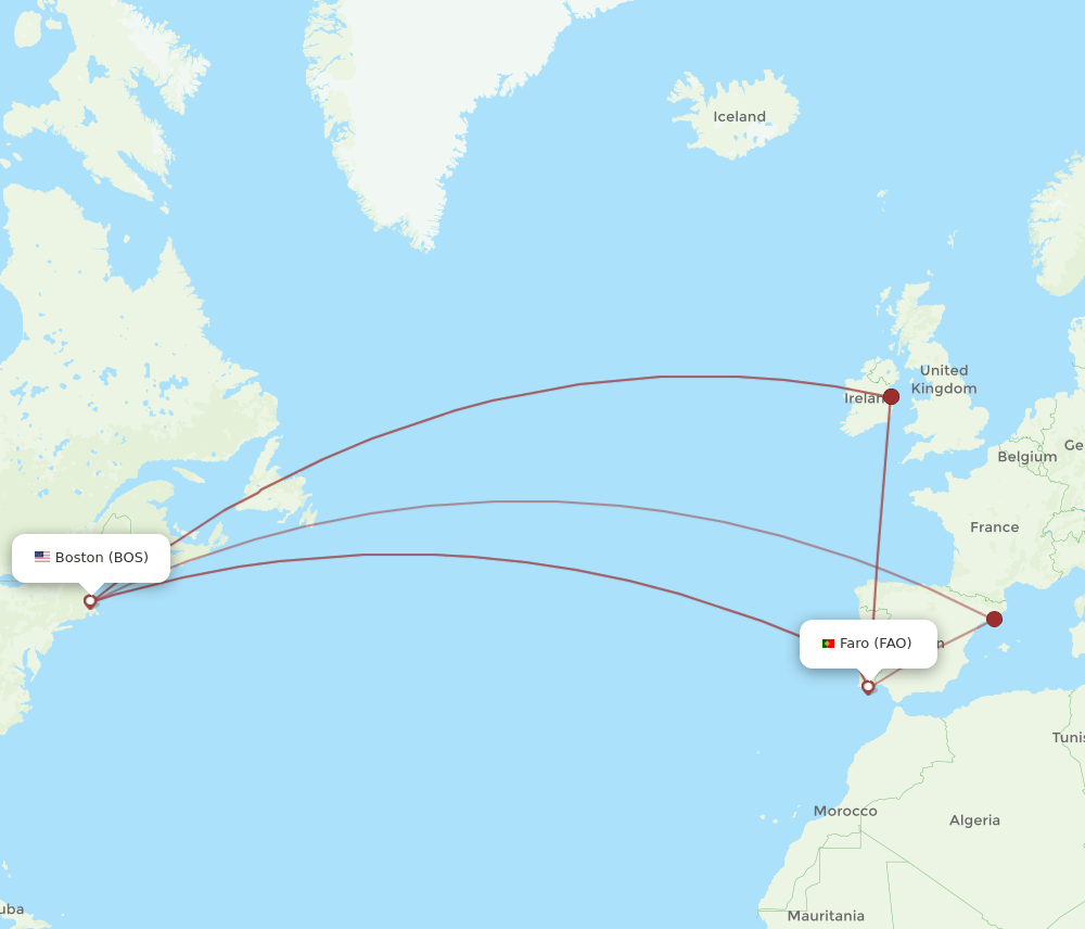FAO-BOS flight routes