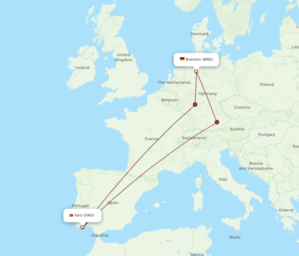 FAO-BRE flight routes