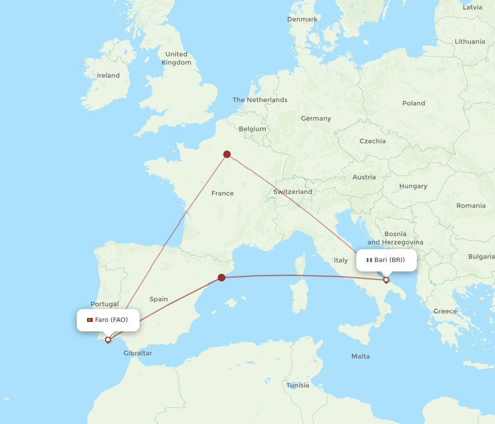 FAO to BRI flights and routes map