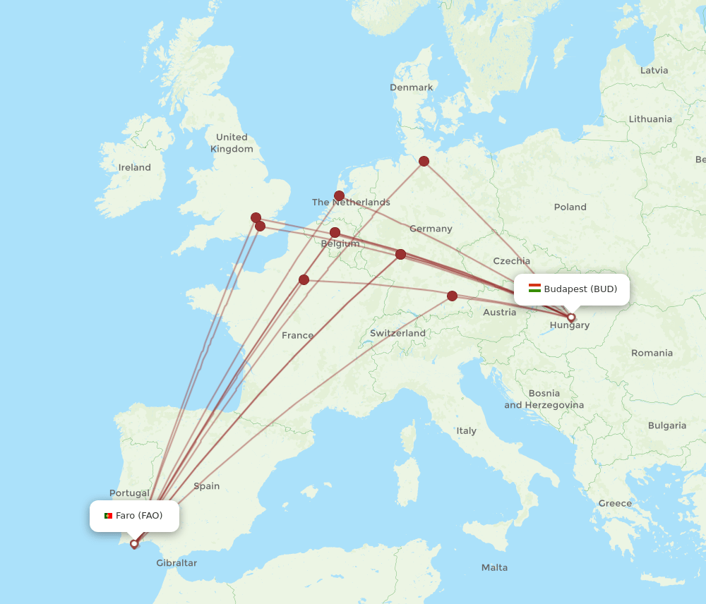 FAO-BUD flight routes