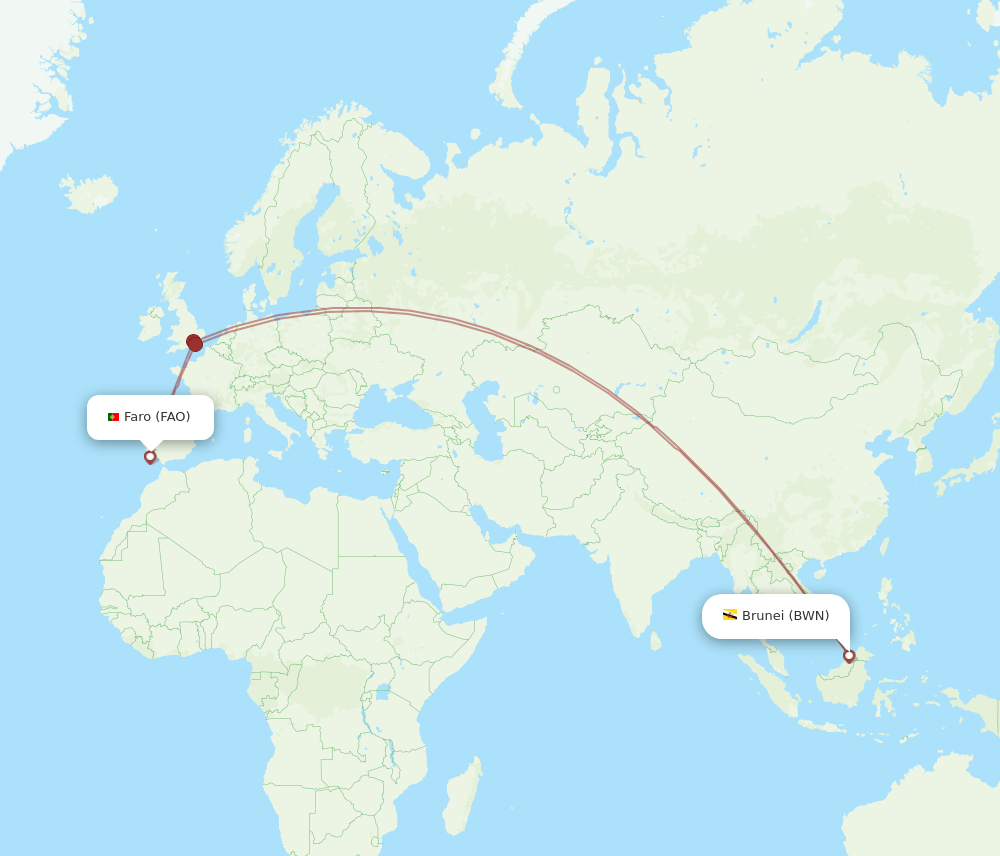 FAO to BWN flights and routes map