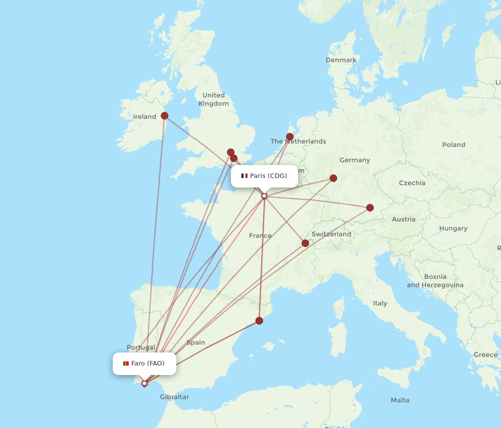 FAO to CDG flights and routes map