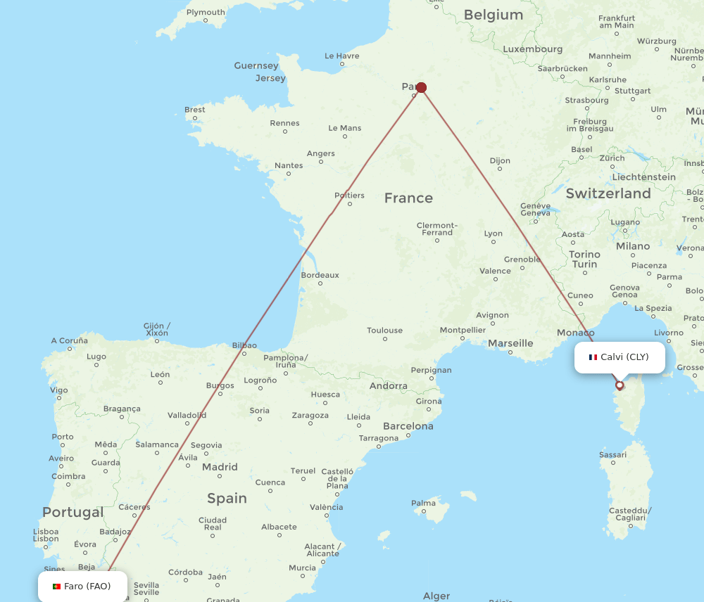 FAO to CLY flights and routes map