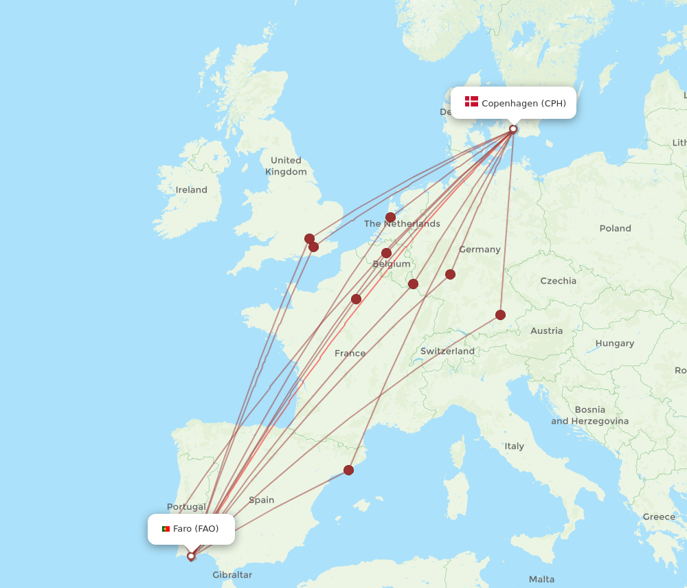 FAO-CPH flight routes