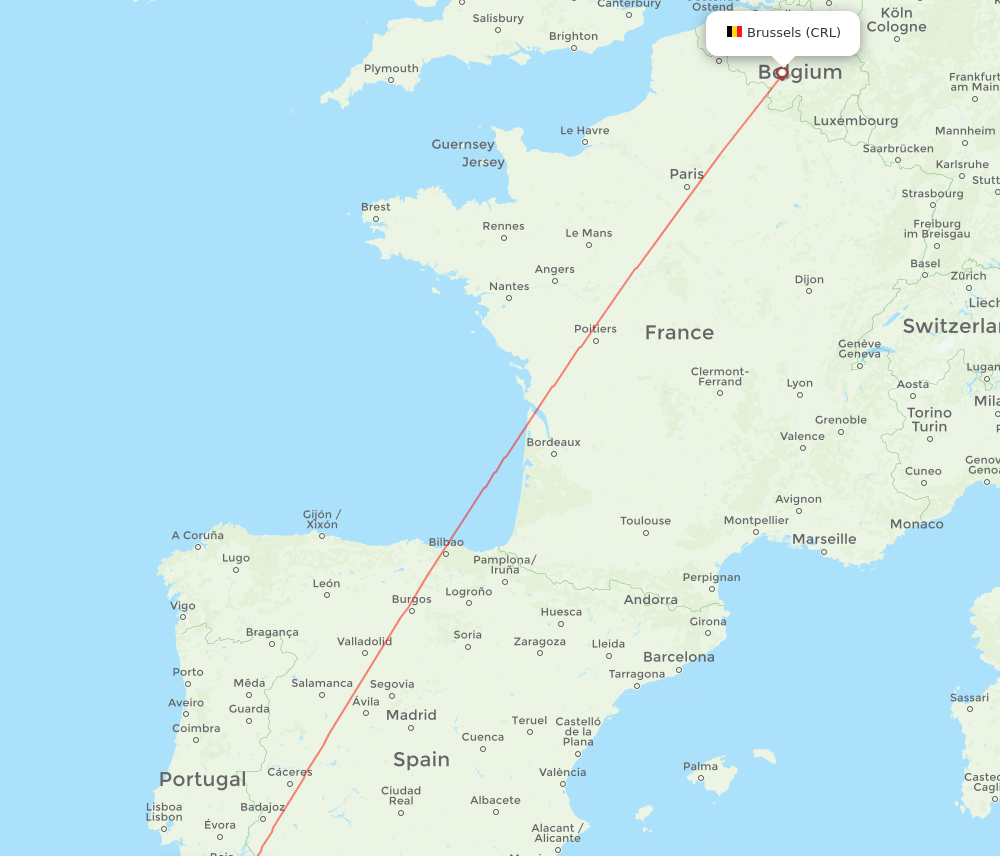 Faro - Brussels route map and flight paths