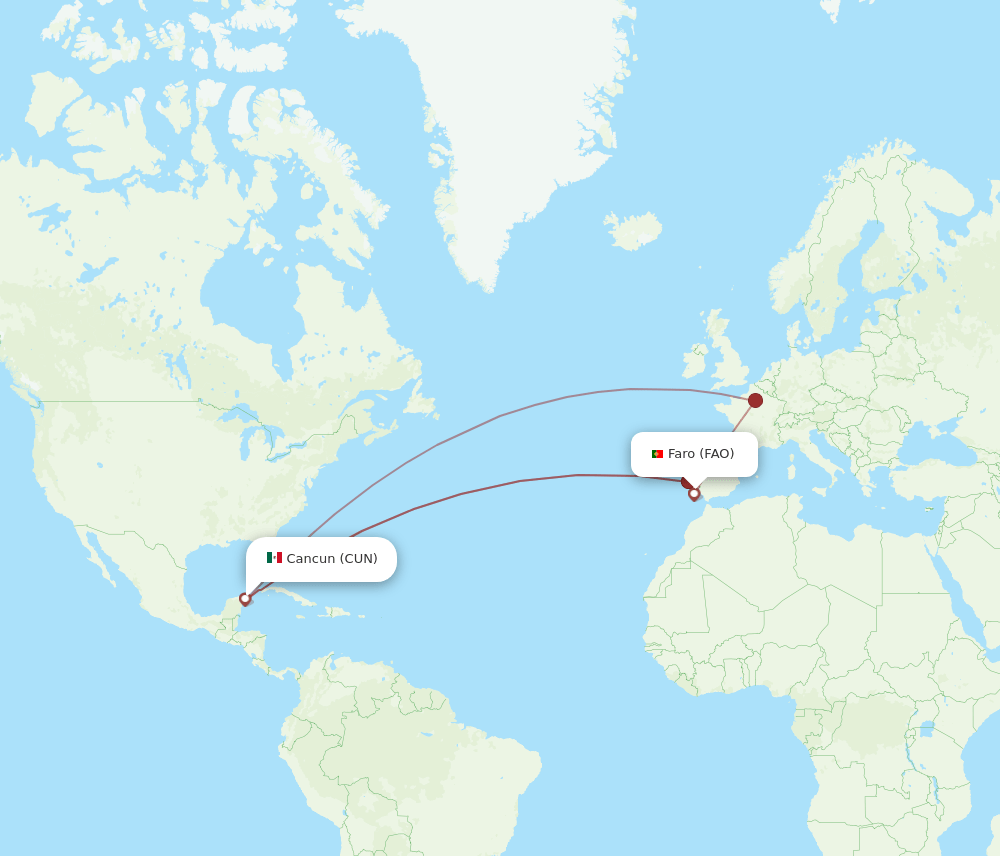 FAO-CUN flight routes