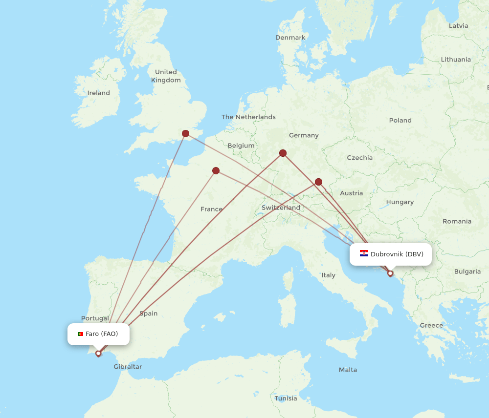 FAO-DBV flight routes