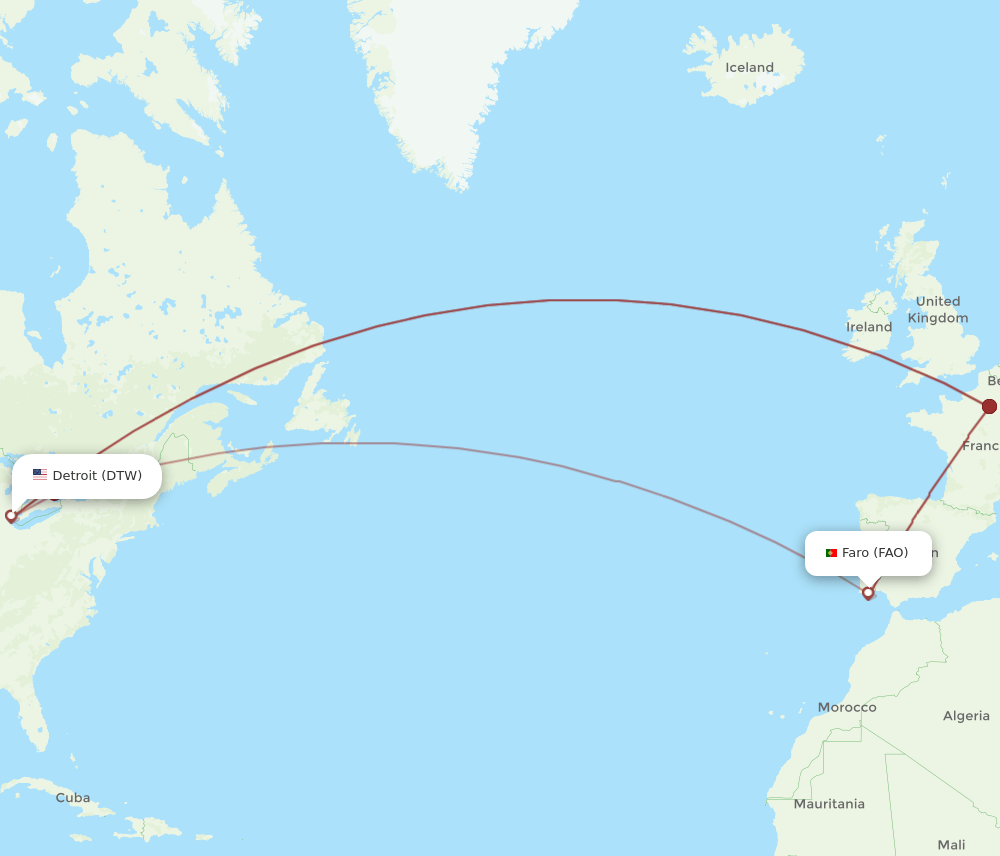FAO-DTW flight routes