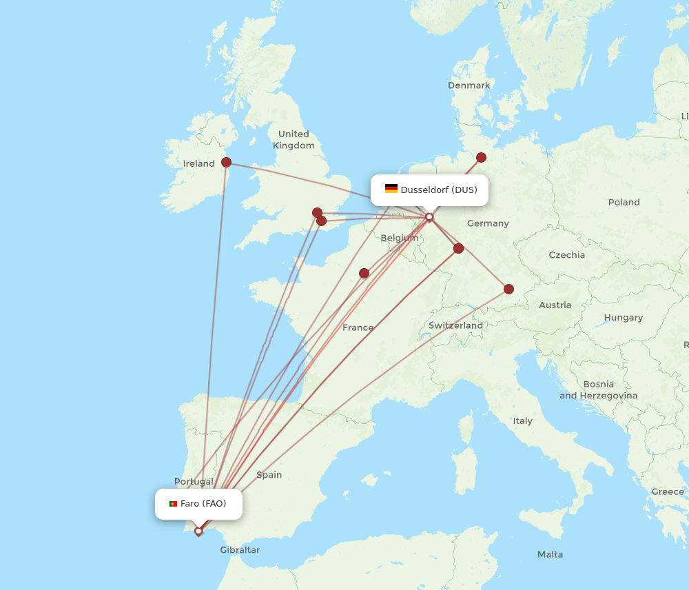 FAO-DUS flight routes