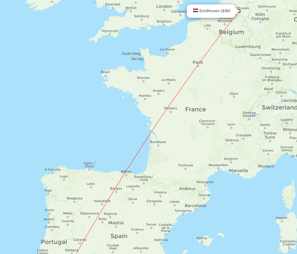 Faro - Eindhoven route map and flight paths