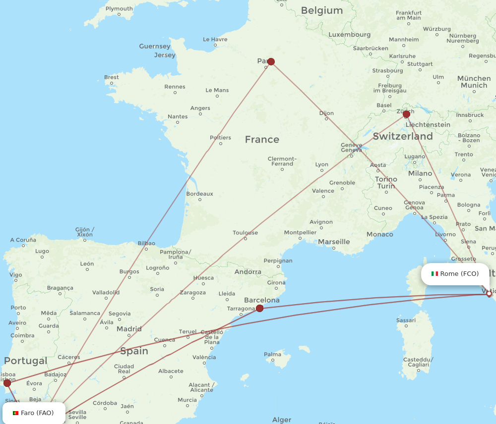 FAO to FCO flights and routes map