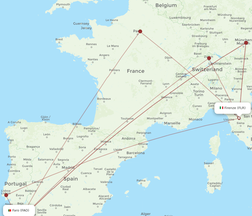 FAO-FLR flight routes