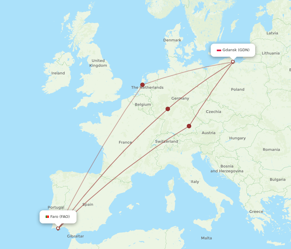 FAO to GDN flights and routes map