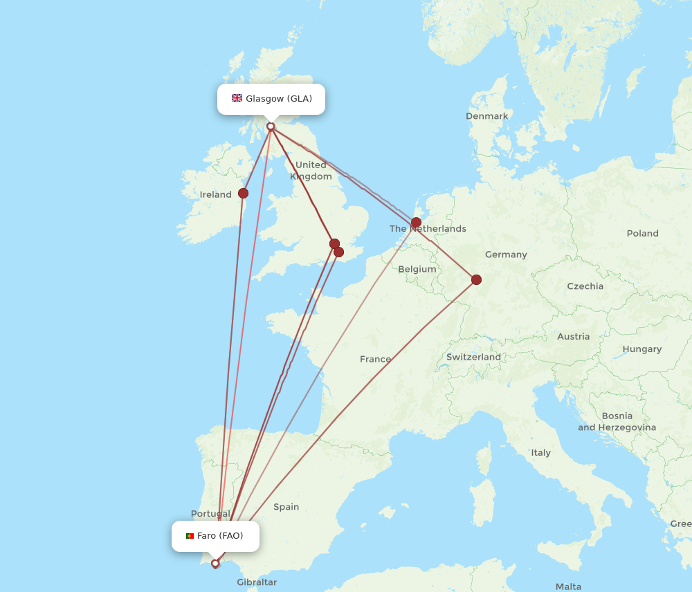 FAO to GLA flights and routes map