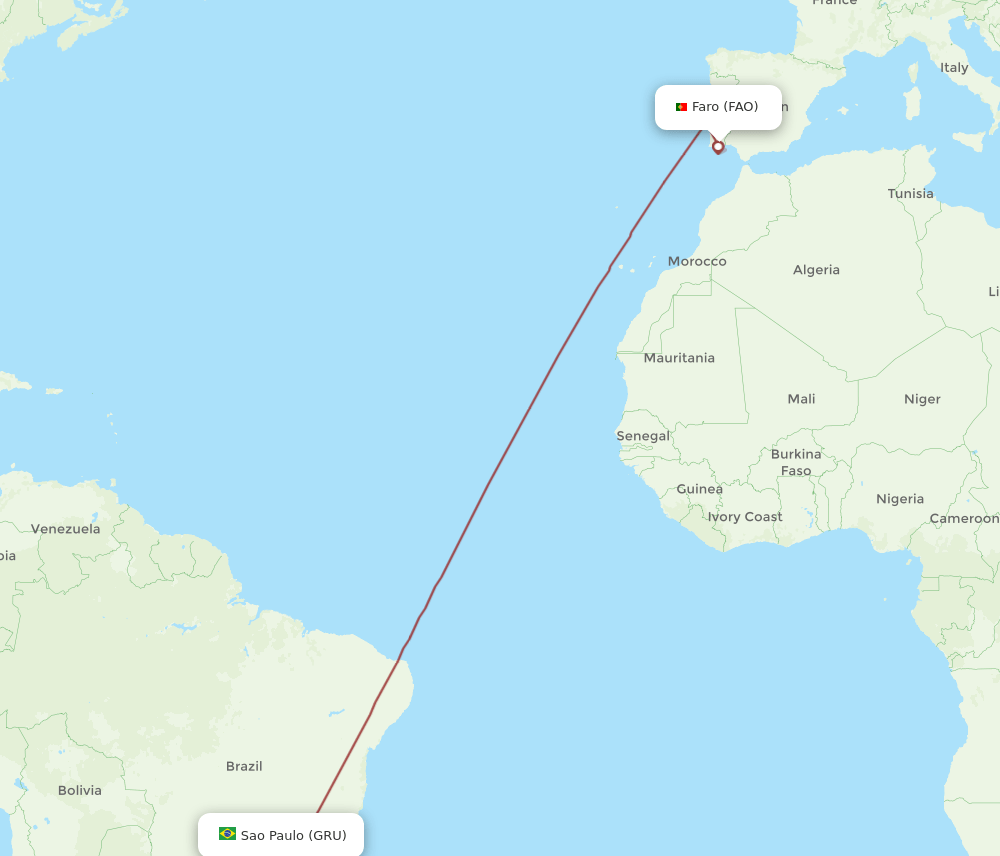 FAO to GRU flights and routes map