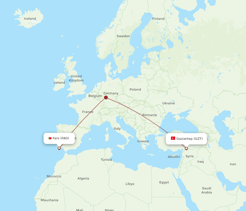 FAO-GZT flight routes