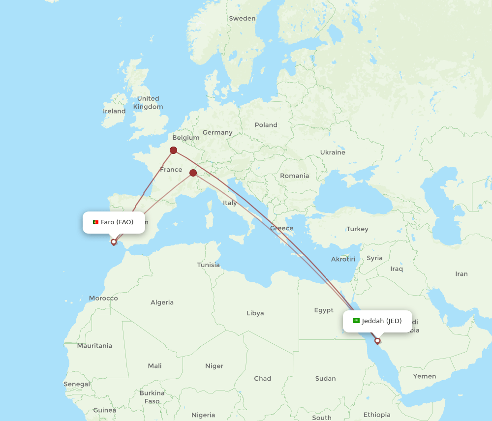 FAO-JED flight routes