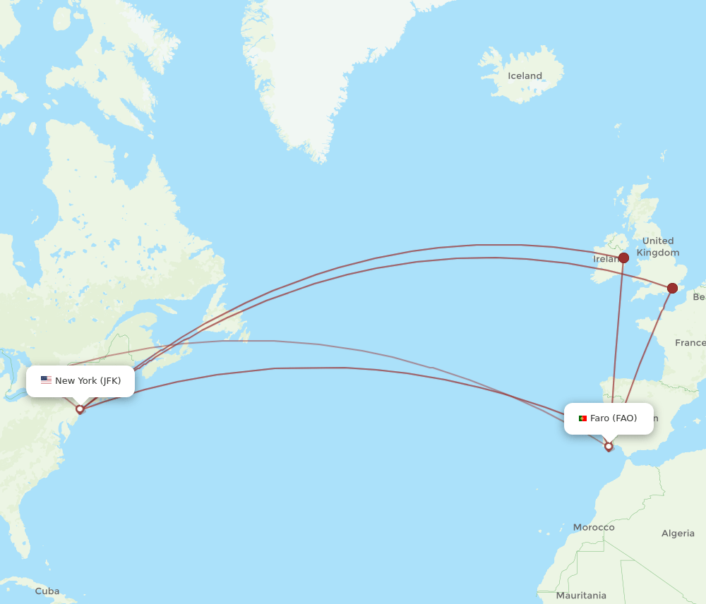 FAO-JFK flight routes