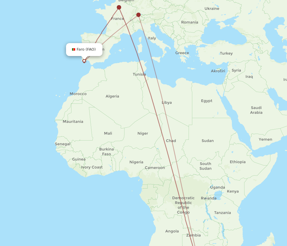 FAO-JNB flight routes