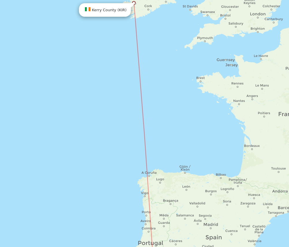 Faro - Kerry County route map and flight paths