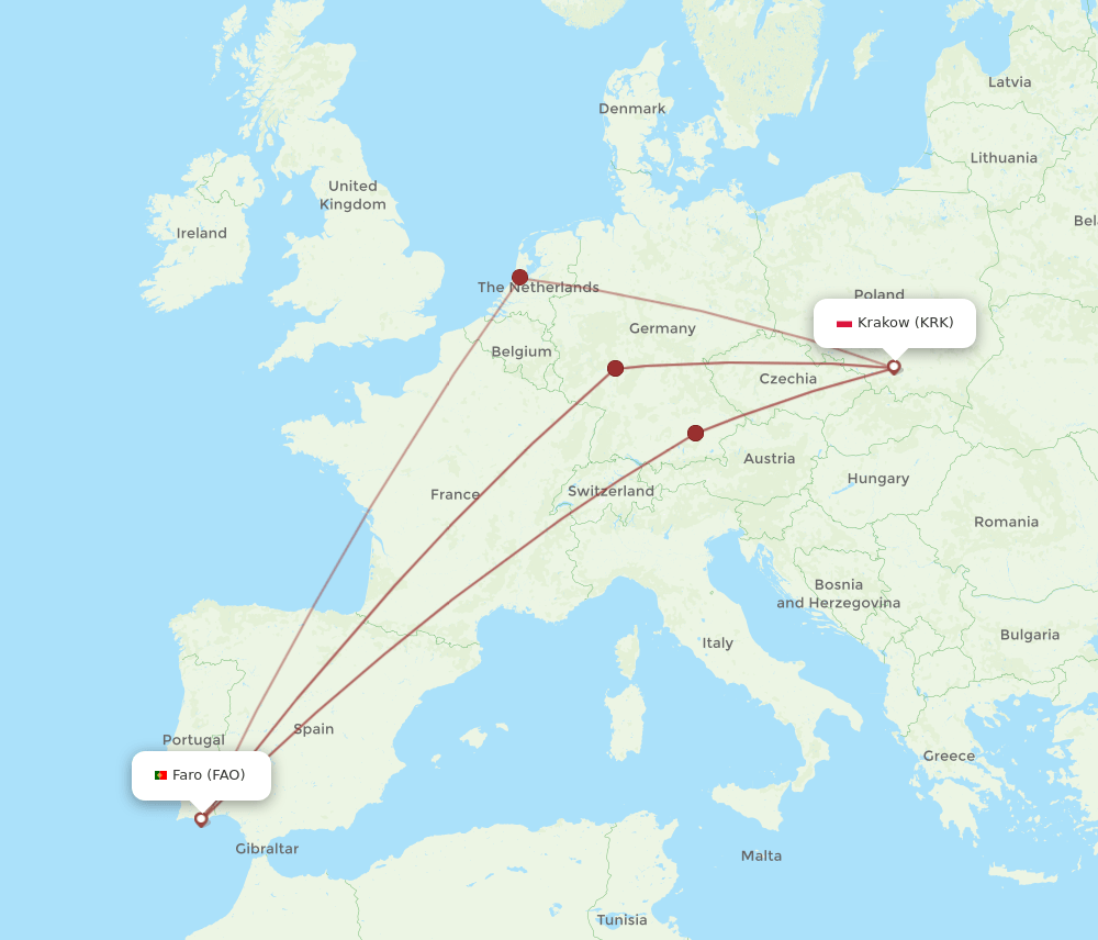 FAO-KRK flight routes