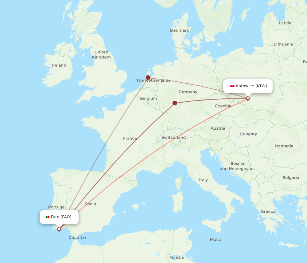 FAO to KTW flights and routes map