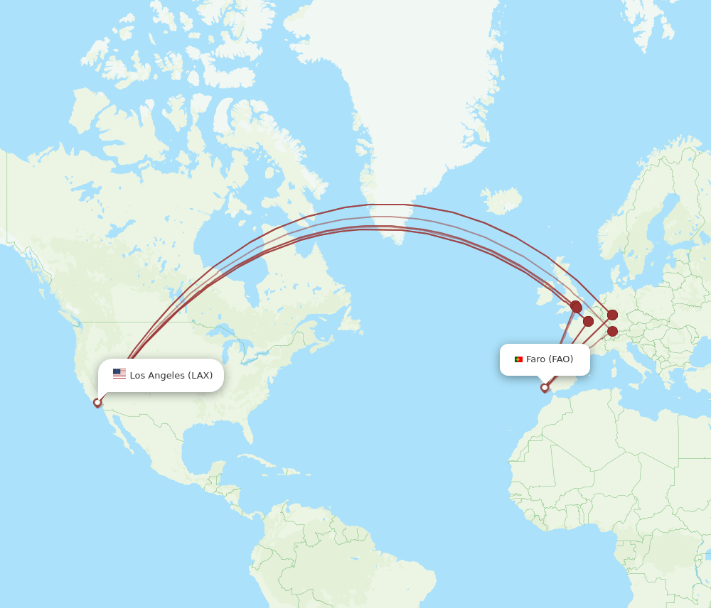 FAO-LAX flight routes