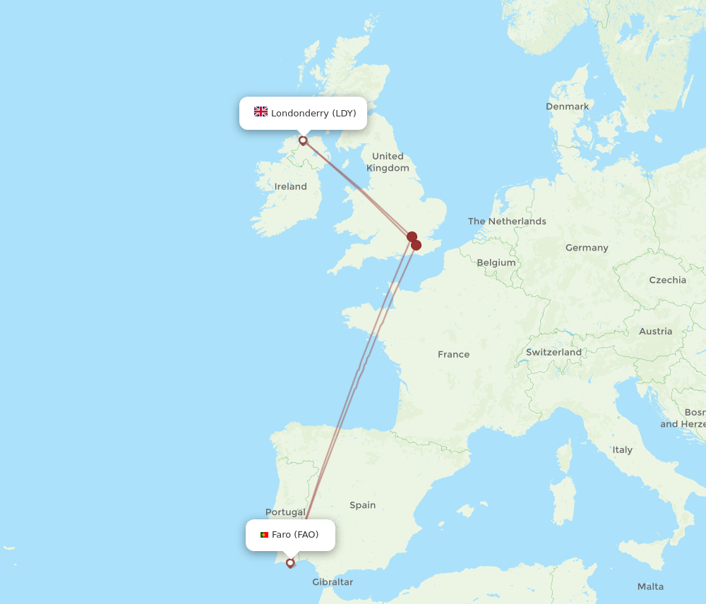 FAO to LDY flights and routes map