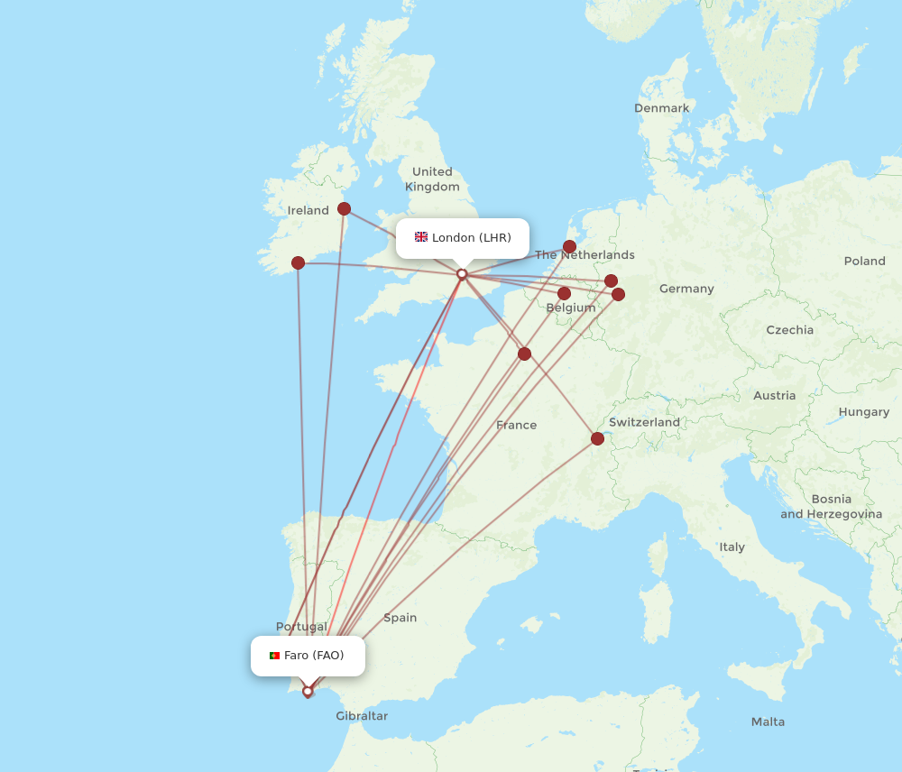 FAO to LHR flights and routes map