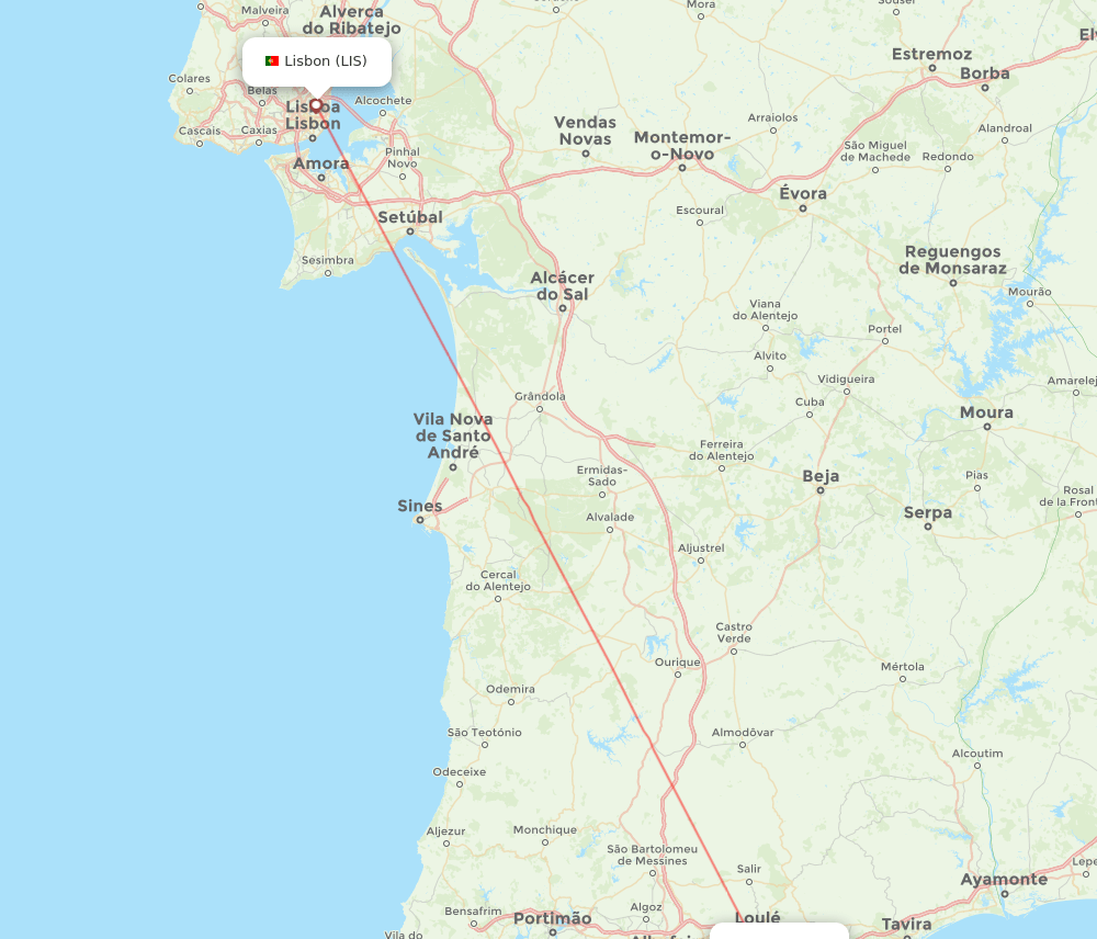 Faro - Lisbon route map and flight paths