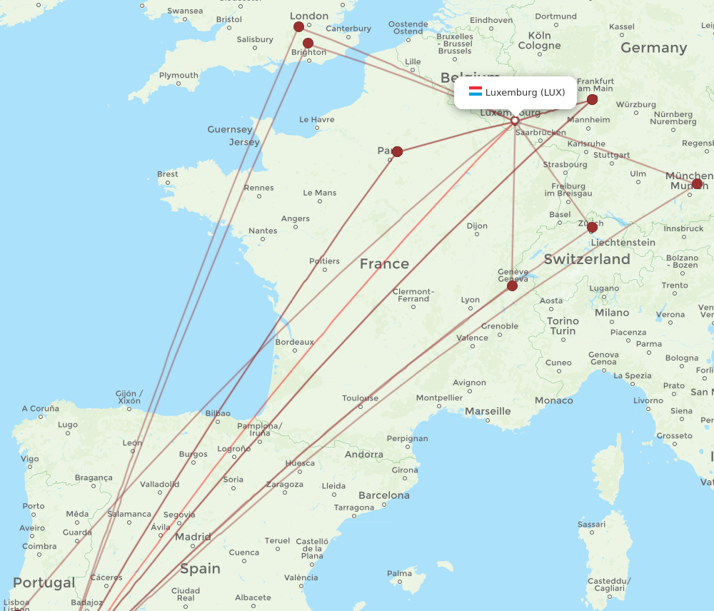 FAO to LUX flights and routes map